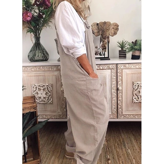 Women's Slacks Pants Trousers Maillard Overalls Dungarees Black Khaki Dark Blue Fashion Basic Slouch Daily Weekend Baggy Full Length Breathable Plain S M L XL XXL 5 Women's Slacks Pants Trousers Maillard Overalls Dungarees Black Khaki Dark Blue Fashion Basic Slouch Daily Weekend Baggy Full Length Breathable Plain S M L XL XXL - Image 5