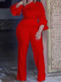 Women's Jumpsuit High Waist Solid Color One Shoulder Active Christmas Xmas Daily Slim Long Sleeve White Red Brown S M L Fall