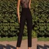Women's Jumpsuit Lace Backless Solid Color Square Neck Streetwear Street Daily Slim Sleeveless Black S M L Fall
