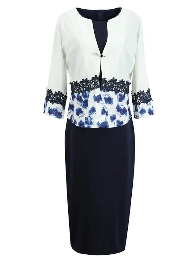 Women‘s Plus Size Curve Work Dress Floral Crew Neck Print 3/4 Length Sleeve Spring Fall Elegant Casual Midi Dress Formal Work Dress 2 Women‘s Plus Size Curve Work Dress Floral Crew Neck Print 3/4 Length Sleeve Spring Fall Elegant Casual Midi Dress Formal Work Dress - Image 2