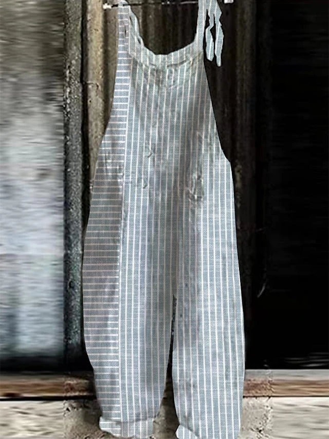 Women's Overall Print Striped Holiday Daily Going Out Straight Loose Fit Strap White Blue Green S M L Summer 1 Women's Overall Print Striped Holiday Daily Going Out Straight Loose Fit Strap White Blue Green S M L Summer