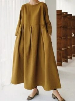 Women's Cotton Linen Dress Casual Dress Swing Dress Maxi Long Dress Cotton Blend Basic Classic Outdoor Daily Crew Neck Pocket Smocked Long Sleeve Summer Spring Fall 2023 Loose Fit Black Yellow Green 30 Women's Cotton Linen Dress Casual Dress Swing Dress Maxi Long Dress Cotton Blend Basic Classic Outdoor Daily Crew Neck Pocket Smocked Long Sleeve Summer Spring Fall 2023 Loose Fit Black Yellow Green -Cheap Plus Fit Dress Store trwjmz1673850084702