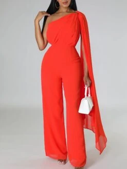 Women‘s Jumpsuit Cape Solid Color One Shoulder Wedding Business Wedding Street Slim Sleeveless Orange Red Dark Pink S M L Fall 15 Women‘s Jumpsuit Cape Solid Color One Shoulder Wedding Business Wedding Street Slim Sleeveless Orange Red Dark Pink S M L Fall -Cheap Plus Fit Dress Store trxfxr1693464445967