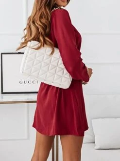 Women's Shirt Dress Casual Dress Mini Dress Outdoor Daily Date Cotton Fashion Modern Shirt Collar Lace Up Button Long Sleeve Fall Winter 2023 Loose Fit Wine Brown Green Plain S M L XL 2XL -Cheap Plus Fit Dress Store tsagxc1694427914909