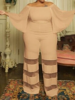 Women's Jumpsuit Mesh Patchwork Solid Color Off Shoulder Elegant Party Office Regular Fit 3/4 Length Sleeve Black Red Blue XL XXL 3XL Summer 25 Women's Jumpsuit Mesh Patchwork Solid Color Off Shoulder Elegant Party Office Regular Fit 3/4 Length Sleeve Black Red Blue XL XXL 3XL Summer -Cheap Plus Fit Dress Store tseqij1677496103394