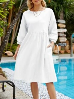 Women's Casual Dress Cotton Dress Midi Dress Cotton Basic Classic Outdoor Daily Vacation Crew Neck Ruched 3/4 Length Sleeve Fall Winter Autumn 2023 Loose Fit ArmyGreen Black White Plain S M L XL 2XL 14 Women's Casual Dress Cotton Dress Midi Dress Cotton Basic Classic Outdoor Daily Vacation Crew Neck Ruched 3/4 Length Sleeve Fall Winter Autumn 2023 Loose Fit ArmyGreen Black White Plain S M L XL 2XL -Cheap Plus Fit Dress Store tskmvj1693739256456