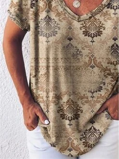 Women's T Shirt Tee Khaki Graphic Print Short Sleeve Daily Weekend Basic V Neck Regular Fit Painting -Cheap Plus Fit Dress Store tswgux1690454132919