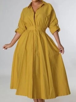 Women's Casual Dress Swing Dress Long Dress Maxi Dress Blue Yellow Orange Long Sleeve Pure Color Pocket Winter Fall Autumn Shirt Collar Winter Dress Weekend Fall Dress Loose Fit 2023 S M L XL XXL -Cheap Plus Fit Dress Store ttblaz1656671617300
