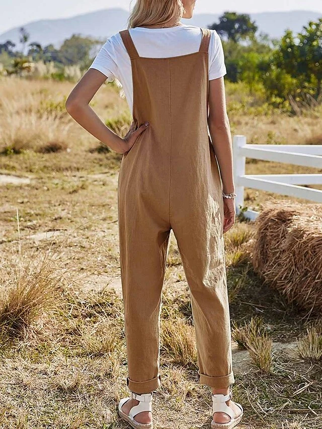 Women's Overall Pocket Solid Color Square Neck Streetwear Daily Vacation Regular Fit Sleeveless Pink Army Green Blue S M L Summer 16 Women's Overall Pocket Solid Color Square Neck Streetwear Daily Vacation Regular Fit Sleeveless Pink Army Green Blue S M L Summer - Image 16