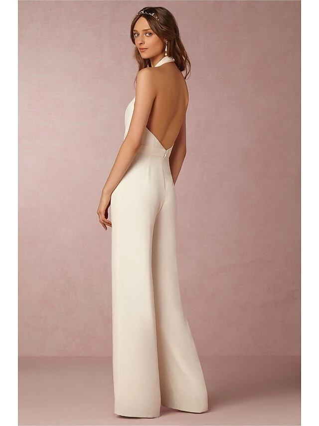 White Jumpsuit For Women Pocket Solid Color V Neck Wedding Elegant Party Vacation Regular Fit Sleeveless Blue Black S M L Spring Fall 2 White Jumpsuit For Women Pocket Solid Color V Neck Wedding Elegant Party Vacation Regular Fit Sleeveless Blue Black S M L Spring Fall - Image 2