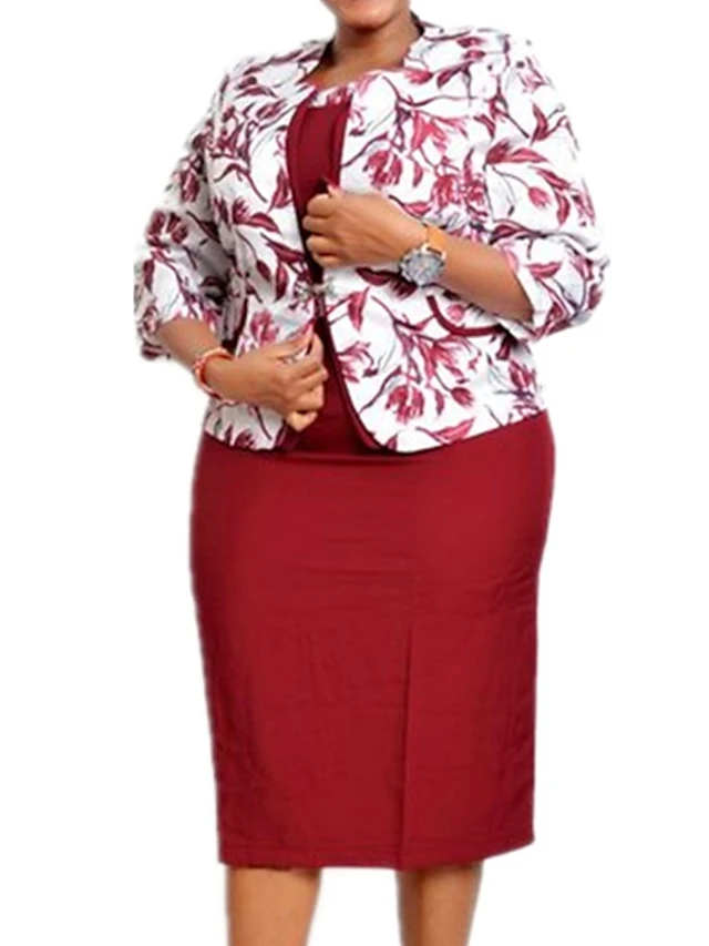 Women‘s Plus Size Curve Work Dress Floral Crew Neck 3/4 Length Sleeve Spring Fall Work Elegant Knee Length Dress Work Work Dress Dress Dress Set 4 Women‘s Plus Size Curve Work Dress Floral Crew Neck 3/4 Length Sleeve Spring Fall Work Elegant Knee Length Dress Work Work Dress Dress Dress Set - Image 4