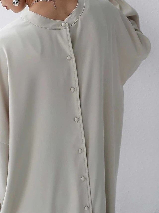 Women's Casual Dress Cotton Linen Dress Abaya Maxi Long Dress Linen / Cotton Blend Basic Classic Outdoor Daily Vacation Crew Neck Button Long Sleeve Spring Fall Winter 2023 Loose Fit Black Apricot 5 Women's Casual Dress Cotton Linen Dress Abaya Maxi Long Dress Linen / Cotton Blend Basic Classic Outdoor Daily Vacation Crew Neck Button Long Sleeve Spring Fall Winter 2023 Loose Fit Black Apricot - Image 5