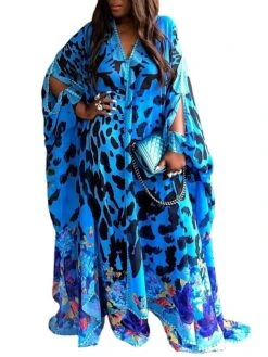 Women‘s Plus Size Curve Holiday Dress Print V Neck Print Long Sleeve Spring Fall Boho Stylish Maxi Long Dress Holiday Vacation Dress Loose Fit -Cheap Plus Fit Dress Store tuheqd1644228313618