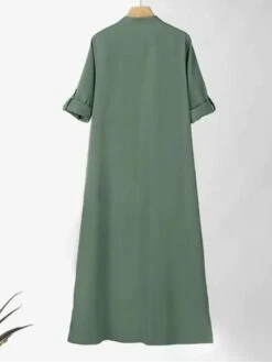 Women's Shirt Dress Casual Dress Maxi Long Dress Outdoor Daily Vacation Polyester Fashion Casual Shirt Collar Button Long Sleeve Summer Spring Fall 2023 Loose Fit Wine Navy Blue Green Plain S M L XL -Cheap Plus Fit Dress Store tujwfw1689737493081