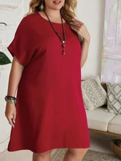 Women‘s Plus Size Curve Casual Dress T Shirt Dress Tee Dress Shift Dress Solid Color Midi Dress Short Sleeve Crew Neck Basic Daily Black Red Spring Summer L 3XL 4XL 5XL 6XL -Cheap Plus Fit Dress Store tukfgi1672223212219