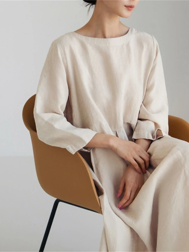 Women's Casual Dress Cotton Linen Dress Swing Dress Maxi Long Dress Linen / Cotton Blend Casual Daily Casual Outdoor Daily Vacation Crew Neck Pocket Long Sleeve Summer Spring Fall 2023 Loose Fit 5 Women's Casual Dress Cotton Linen Dress Swing Dress Maxi Long Dress Linen / Cotton Blend Casual Daily Casual Outdoor Daily Vacation Crew Neck Pocket Long Sleeve Summer Spring Fall 2023 Loose Fit - Image 5