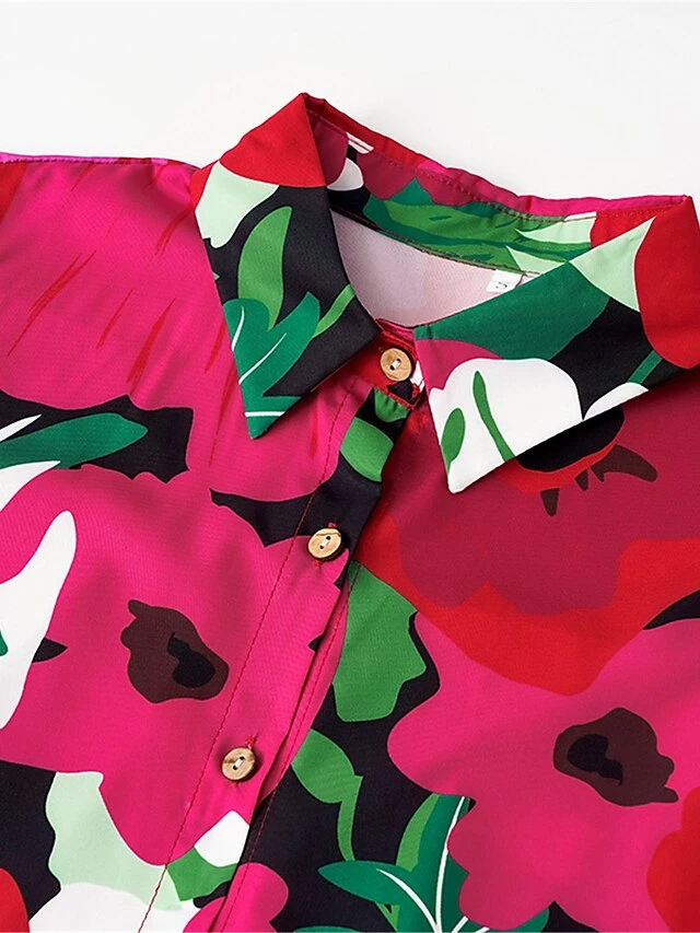 Women's Shirt Dress Casual Dress Midi Dress Outdoor Daily Vacation Polyester Fashion Modern Shirt Collar Button Split Long Sleeve Summer Spring Fall 2023 Loose Fit Red Floral S M L XL 2XL 7 Women's Shirt Dress Casual Dress Midi Dress Outdoor Daily Vacation Polyester Fashion Modern Shirt Collar Button Split Long Sleeve Summer Spring Fall 2023 Loose Fit Red Floral S M L XL 2XL - Image 7