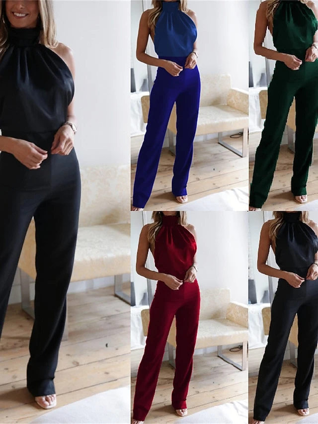 Women's Jumpsuit Backless Solid Color Halter Neck Streetwear Street Daily Regular Fit Sleeveless Black Red Blue S M L Fall 1 Women's Jumpsuit Backless Solid Color Halter Neck Streetwear Street Daily Regular Fit Sleeveless Black Red Blue S M L Fall