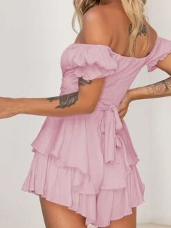 Women's Romper Ruffle Solid Color Off Shoulder Active Street Daily Regular Fit Short Sleeve Green Blue Pink S M L Spring -Cheap Plus Fit Dress Store txdgim1643274615121