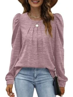 Women's Shirt Blouse Black Pink Red Plain Long Sleeve Casual Casual Round Neck Regular Fit Fall & Winter