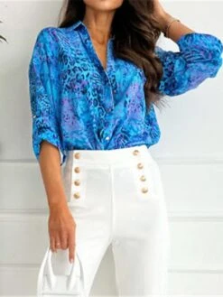 Women's Shirt Blouse Pink Red Blue Graphic Print Print Long Sleeve Work Casual Daily Elegant Neon & Bright Shirt Collar Form Fit Spring Fall -Cheap Plus Fit Dress Store txuwde1677666266787