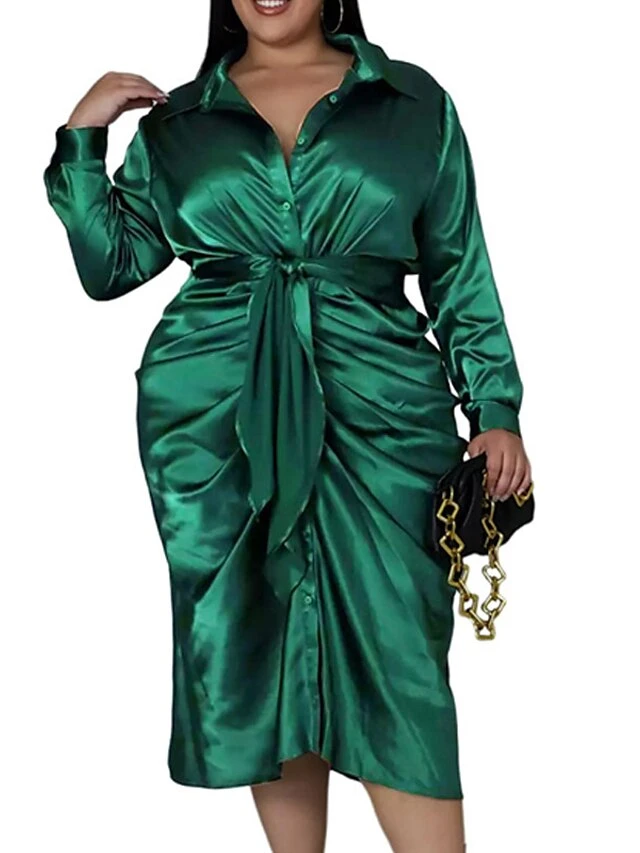 Women‘s Plus Size Curve Flattering Dresses Elegant Apple Shaped Dress Wedding Guest Work Dress Pure Color Shirt Collar Long Sleeve Fall Winter Work Midi Dress Going Out Work Dress Shirt Dress 7 Women‘s Plus Size Curve Flattering Dresses Elegant Apple Shaped Dress Wedding Guest Work Dress Pure Color Shirt Collar Long Sleeve Fall Winter Work Midi Dress Going Out Work Dress Shirt Dress - Image 7
