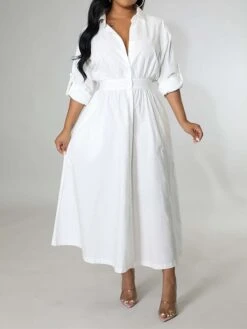 Women's Shirt Dress Casual Dress Swing Dress Maxi Long Dress Outdoor Daily Vacation Cotton And Linen Fashion Casual Shirt Collar Button Rolled Cuff Long Sleeve Spring Fall Winter 2023 Slim Black -Cheap Plus Fit Dress Store tyidlv1695027663621