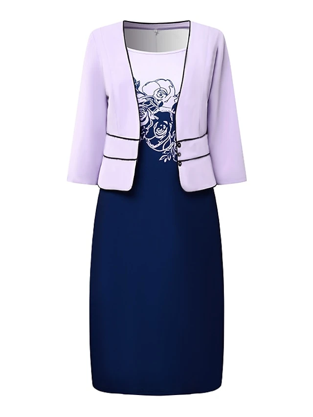 Women's Dress Set Two Piece Dress Floral Dress Midi Dress Purple 3/4 Length Sleeve Print Print Winter Fall Autumn Crew Neck Fashion Party Daily Wedding Guest 2023 S M L XL XXL 3XL 4 Women's Dress Set Two Piece Dress Floral Dress Midi Dress Purple 3/4 Length Sleeve Print Print Winter Fall Autumn Crew Neck Fashion Party Daily Wedding Guest 2023 S M L XL XXL 3XL - Image 4