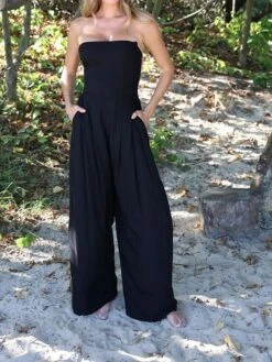 Women's Jumpsuit Pocket Solid Color Strapless Streetwear Daily Vacation Regular Fit Sleeveless Black S M L Summer -Cheap Plus Fit Dress Store uadjiz1678258851569