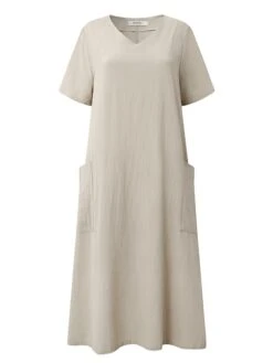 Women's Linen Dress Shift Dress Midi Dress Black Pink Apricot Short Sleeve Pure Color Pocket Summer Spring Fall Crew Neck Basic Loose Fit 2023 M L XL 2XL 3XL 4XL 5XL 27 Women's Linen Dress Shift Dress Midi Dress Black Pink Apricot Short Sleeve Pure Color Pocket Summer Spring Fall Crew Neck Basic Loose Fit 2023 M L XL 2XL 3XL 4XL 5XL -Cheap Plus Fit Dress Store uahebs1684215385371