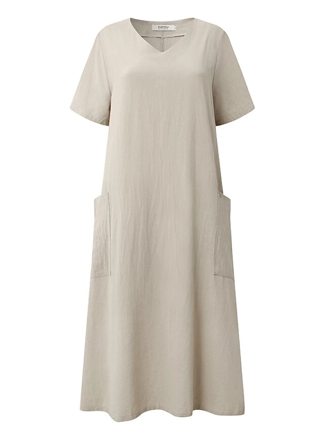 Women's Linen Dress Shift Dress Midi Dress Black Pink Apricot Short Sleeve Pure Color Pocket Summer Spring Fall Crew Neck Basic Loose Fit 2023 M L XL 2XL 3XL 4XL 5XL 11 Women's Linen Dress Shift Dress Midi Dress Black Pink Apricot Short Sleeve Pure Color Pocket Summer Spring Fall Crew Neck Basic Loose Fit 2023 M L XL 2XL 3XL 4XL 5XL - Image 11