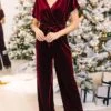 Women's Jumpsuit Lace Up High Waist Solid Color Round Neck Active Christmas Daily Regular Fit Short Sleeve Black Wine Green S M L Fall