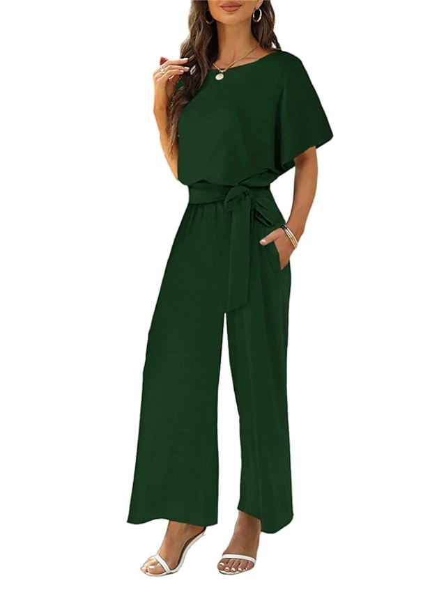 Women's Jumpsuit Lace Up Solid Color Crew Neck Streetwear Daily Vacation Regular Fit Short Sleeve Black Wine Army Green S M L Spring 13 Women's Jumpsuit Lace Up Solid Color Crew Neck Streetwear Daily Vacation Regular Fit Short Sleeve Black Wine Army Green S M L Spring - Image 13
