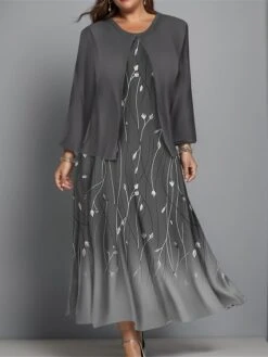 Women's Plus Size Two Piece Dress Set Casual Dress Swing Dress Outdoor Office Fashion Streetwear Print Midi Dress Crew Neck Long Sleeve Floral Ombre Regular Fit Wine Blue Green Fall Winter L XL XXL 18 Women's Plus Size Two Piece Dress Set Casual Dress Swing Dress Outdoor Office Fashion Streetwear Print Midi Dress Crew Neck Long Sleeve Floral Ombre Regular Fit Wine Blue Green Fall Winter L XL XXL -Cheap Plus Fit Dress Store udcfyb1697444373869