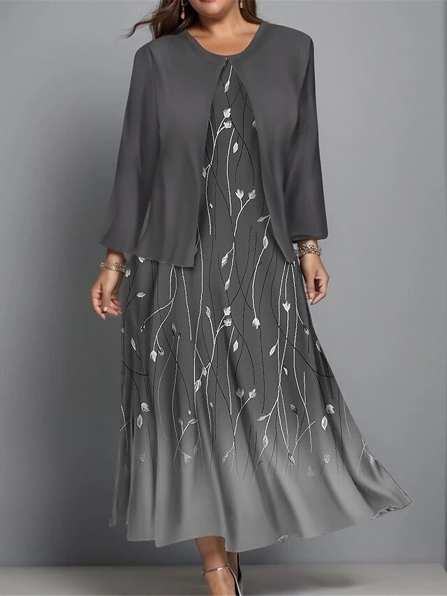 Women's Plus Size Two Piece Dress Set Casual Dress Swing Dress Outdoor Office Fashion Streetwear Print Midi Dress Crew Neck Long Sleeve Floral Ombre Regular Fit Wine Blue Green Fall Winter L XL XXL 9 Women's Plus Size Two Piece Dress Set Casual Dress Swing Dress Outdoor Office Fashion Streetwear Print Midi Dress Crew Neck Long Sleeve Floral Ombre Regular Fit Wine Blue Green Fall Winter L XL XXL - Image 9