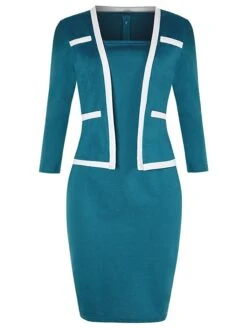 Women's Work Dress Sheath Dress Church Dress Midi Dress Black Dusty Blue 3/4 Length Sleeve Pure Color Fake Two Piece Spring Fall Winter Square Neck Modern Winter Dress Office Fall Dress 2023 S M L XL -Cheap Plus Fit Dress Store udicoi1624009533647