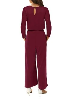 Women's Jumpsuit Pocket Solid Color Round Neck Active Daily Going Out Regular Fit Long Sleeve Black Wine Navy Blue S M L Fall -Cheap Plus Fit Dress Store udknmi1694149797255
