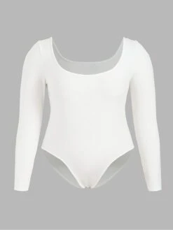 Women's Plus Size Romper Curve Solid Color Square Neck Bodycon Office Work Regular Fit Long Sleeve Black White XL XXL 3XL Fall -Cheap Plus Fit Dress Store ueyimb1694510075596