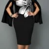 Women's Plus Size Curve Party Dress Winter Dress Bodycon Floral Midi Dress Long Sleeve Crew Neck Fashion Party Black Fall Winter XL XXL 3XL 4XL 5XL