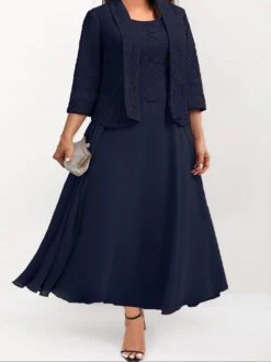 Women‘s Plus Size Curve Dress Set Solid Color Crew Neck Half Sleeve Spring Fall Elegant Maxi Long Dress Formal Party Dress -Cheap Plus Fit Dress Store ugqyoj1679389373695