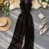 Women's Jumpsuit Lace Backless Solid Color Crew Neck Streetwear Street Going Out Regular Fit Sleeveless Black Yellow Wine One-Size Summer
