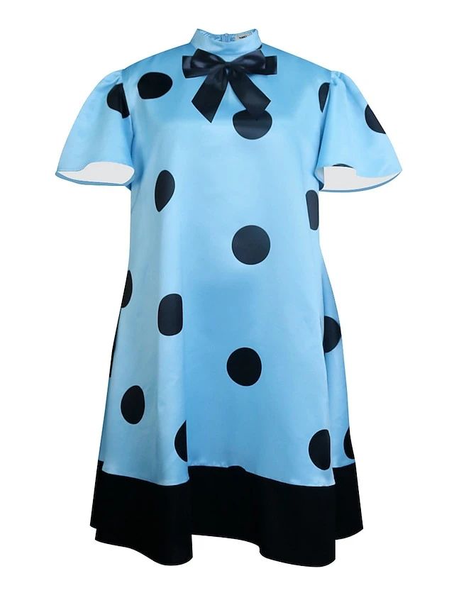 Women‘s Plus Size Curve Party Dress Cocktail Dress Wedding Guest Dress Midi Dress Blue Short Sleeve Polka Dot Patchwork Summer Spring Fall Stand Collar Fashion Wedding Guest Vacation 2023 2 Women‘s Plus Size Curve Party Dress Cocktail Dress Wedding Guest Dress Midi Dress Blue Short Sleeve Polka Dot Patchwork Summer Spring Fall Stand Collar Fashion Wedding Guest Vacation 2023 - Image 2