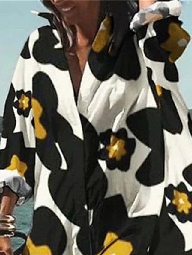 Women's Shirt Dress Casual Dress Swing Dress Mini Dress Outdoor Daily Vacation Polyester Fashion Casual Shirt Collar Button Print Long Sleeve Summer Spring Fall 2023 Loose Fit Yellow Floral S M L XL 3 Women's Shirt Dress Casual Dress Swing Dress Mini Dress Outdoor Daily Vacation Polyester Fashion Casual Shirt Collar Button Print Long Sleeve Summer Spring Fall 2023 Loose Fit Yellow Floral S M L XL - Image 3