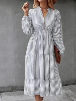 Women's Casual Dress Cotton Linen Dress Swing Dress Midi Dress Polyester Fashion Modern Outdoor Daily Vacation Split Neck Ruffle Button Long Sleeve Fall Winter Autumn 2023 Regular Fit Light Green -Cheap Plus Fit Dress Store uirnin1691462577788