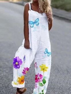 White Jumpsuits For Women Casual Trug Life Print Animal Crew Neck Streetwear Daily Wide Leg Loose Fit Sleeveless Blue Purple Pink S M L Spring Fall Summer