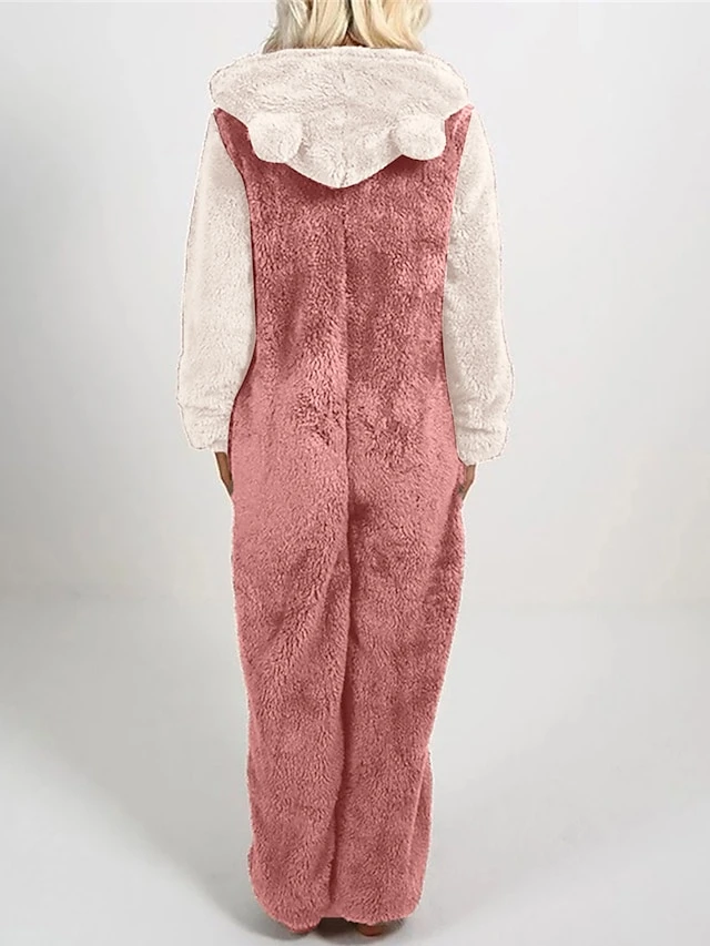 Women‘s Jumpsuit Patchwork Color Block Hooded Pink Fall Winter Streetwear Home Daily Loose Fit Long Sleeve Black White S M L 2 Women‘s Jumpsuit Patchwork Color Block Hooded Pink Fall Winter Streetwear Home Daily Loose Fit Long Sleeve Black White S M L - Image 2