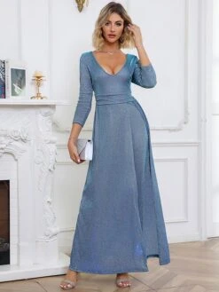 Women's Jumpsuit Solid Color V Neck Elegant Wedding Party Pencil Regular Fit Long Sleeve Blue S M L Fall -Cheap Plus Fit Dress Store ujqkit1697515200243