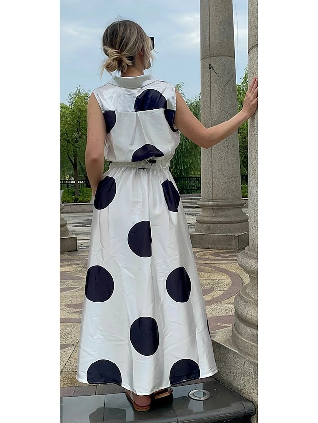 Women's Shirt Dress Casual Dress Swing Dress Maxi Long Dress Outdoor Office Daily Satin Fashion Modern Shirt Collar Button Pocket Sleeveless Summer Spring 2023 Regular Fit Black White Green Polka Dot 9 Women's Shirt Dress Casual Dress Swing Dress Maxi Long Dress Outdoor Office Daily Satin Fashion Modern Shirt Collar Button Pocket Sleeveless Summer Spring 2023 Regular Fit Black White Green Polka Dot - Image 9