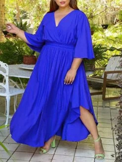 Women‘s Plus Size Curve Holiday Dress Solid Color V Neck Half Sleeve Fall Spring Basic Maxi Long Dress Date Vacation Dress 32 Women‘s Plus Size Curve Holiday Dress Solid Color V Neck Half Sleeve Fall Spring Basic Maxi Long Dress Date Vacation Dress -Cheap Plus Fit Dress Store ulovxj1648706456944