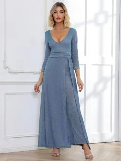 Women's Jumpsuit Solid Color V Neck Elegant Wedding Party Pencil Regular Fit Long Sleeve Blue S M L Fall -Cheap Plus Fit Dress Store ulvyok1697515201569
